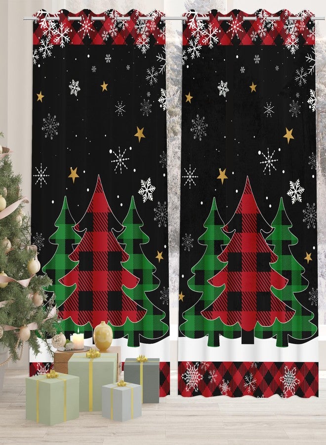 FUTBU Christmas Living Room Curtains 84 Inch Length 2 Panels Set, Christmas Trees Bedroom Curtains - Sheer Light Filtering Winter Trees Buffalo Plaid Pattern Drapes, Xmas Curtain Home Decor 52x84 Inches - Image 1